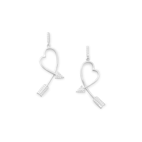 CZ Post Earrings with Heart Arrow Drops