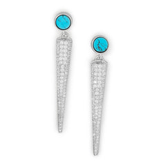 Rhodium Plated Drop Earrings with Imitation Turquoise and CZs