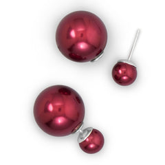 Red Simulated Pearl Front Back Earrings