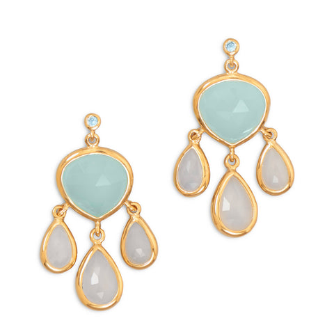 14 Karat  Gold Plated Topaz and Chalcedony Drop Earrings