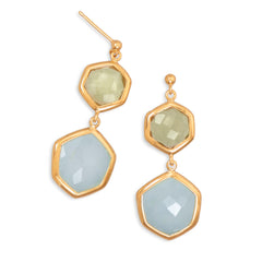 14 Karat Gold Plated Quartz and Chalcedony Drop Earrings
