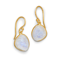 14 Karat Gold Plated Earrings with Rough Cut Rainbow Moonstone