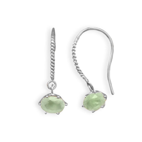 Rhodium Plated Prehnite Drop Earrings