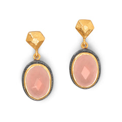 14 Karat Gold Plated Faceted Rose Quartz Drop Earrings