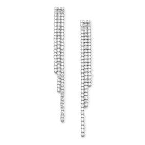 Rhodium Plated CZ Chain Drop Earrings