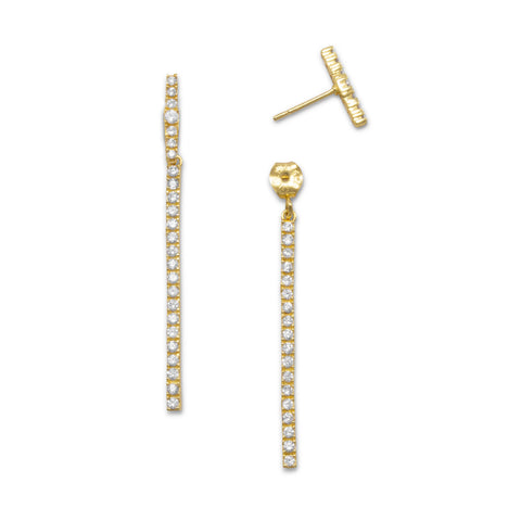 14 Karat Gold Plated CZ Bar Front Back Drop Earrings