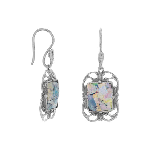 Ornate Oxidized Roman Glass Earrings