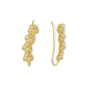 14 Karat Gold Plated CZ Flower Ear Climbers