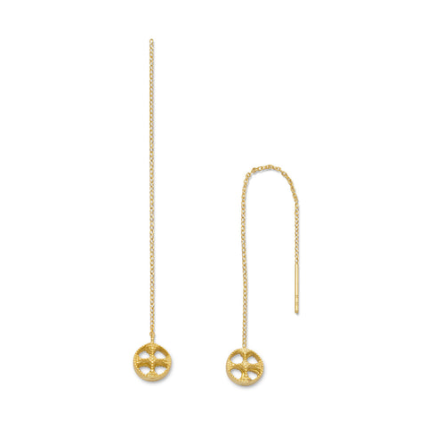 14 Karat Gold Plated Threader Earrings with Round Cut Out Ends