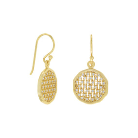 14 Karat Gold Plated Round Cut Out CZ Earrings