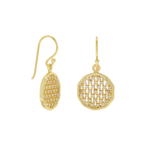 14 Karat Gold Plated Round Cut Out CZ Earrings