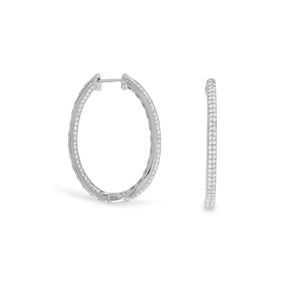 Rhodium Plated CZ In/Out Hoop Earrings
