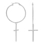 Rhodium Plated Cross Charm Hoop Earrings