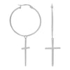 Rhodium Plated Cross Charm Hoop Earrings
