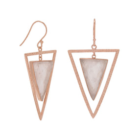 14 Karat Rose Gold Plated Rose Quartz Triangle Earrings