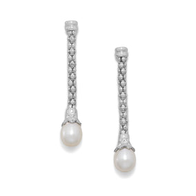 Rhodium Plated Coreana and Cultured Freshwater Pearl Drop Earrings