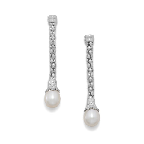 Rhodium Plated Coreana and Cultured Freshwater Pearl Drop Earrings