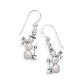 Cultured Freshwater Pearl Snowman Earrings