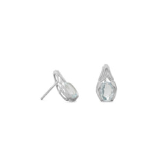 Oxidized  Oval Blue Topaz Post Earrings