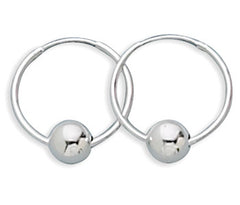 8mm Sterling Silver Bead on Hoop Earrings