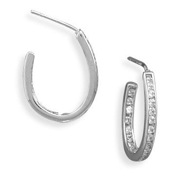 Thin In/Out CZ J Hoop Post Earrings