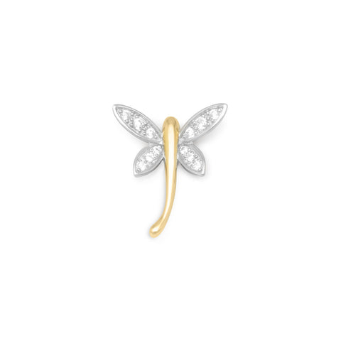 Rhodium Plated Silver/14K Gold Plated CZ Dragonfly Slide