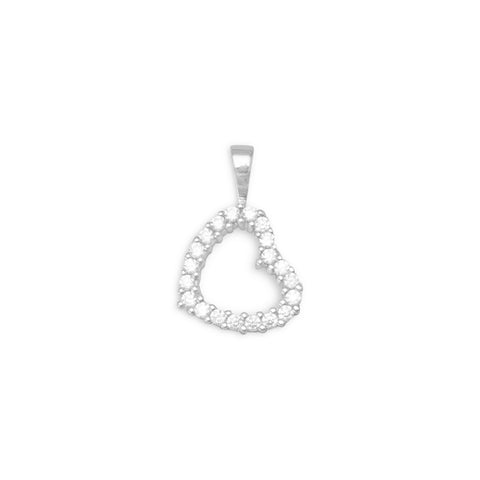 Rhodium Plated Cut Out CZ Heart Pendant