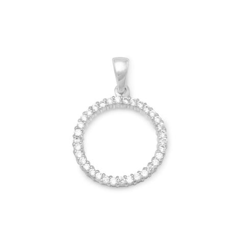 Rhodium Plated Open Circle CZ Pendant