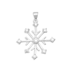 Rhodium Plated 8 Point Snowflake/9 CZ Pendant