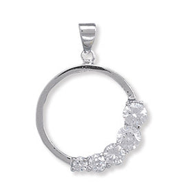Rhodium Plated Graduated CZ Circle Pendant
