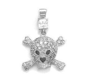 Rhodium Plated CZ Skull Pendant