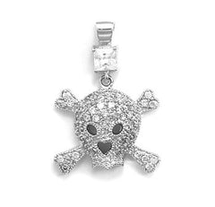 Rhodium Plated CZ Skull Pendant