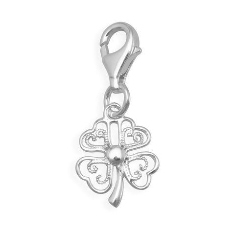 Filigree Four Leaf Clover Charm with Lobster Clasp