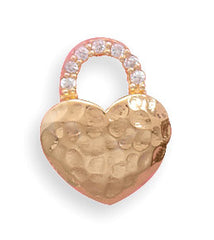 14 Karat Gold Plated Hammered Design Heart Slide with CZs