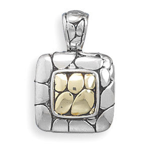 Rhodium and 14 Karat Gold Plated Cobblestone Design Pendant
