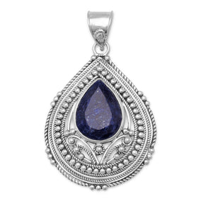Faceted Rough-Cut Sapphire Oxidized Pendant