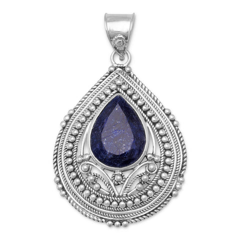 Faceted Rough-Cut Sapphire Oxidized Pendant
