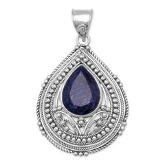 Faceted Rough-Cut Sapphire Oxidized Pendant