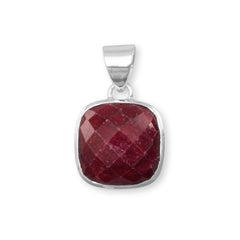 Square Faceted Rough-Cut Ruby Pendant