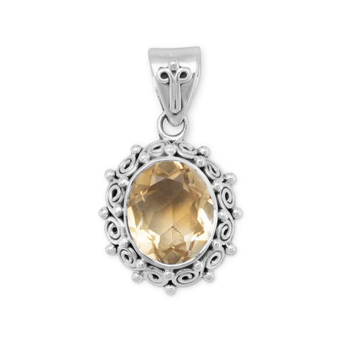Oxidized Scroll Design Pendant with Citrine Center
