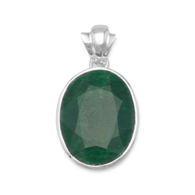 Oval Faceted Rough-Cut Emerald Pendant