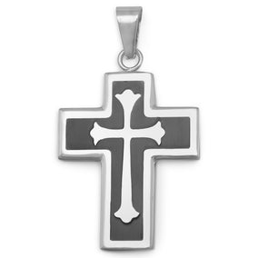 Stainless Steel and Black Resin Inlay Cross Pendant