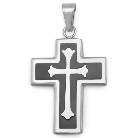 Stainless Steel and Black Resin Inlay Cross Pendant