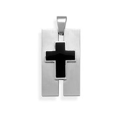 Stainless Steel Pendant with Black Cross
