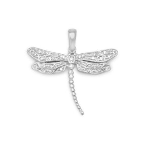 Rhodium Plated CZ Dragonfly Pendant