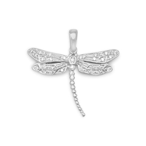 Rhodium Plated CZ Dragonfly Pendant