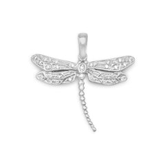 Rhodium Plated CZ Dragonfly Pendant