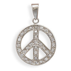 Rhodium Plated CZ Peace Sign Pendant