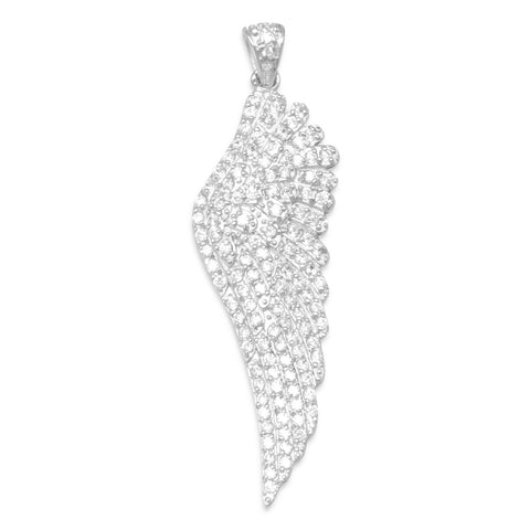 Rhodium Plated CZ Angel Wing Pendant
