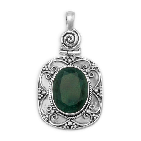Oxidized Faceted Rough-Cut Emerald Pendant